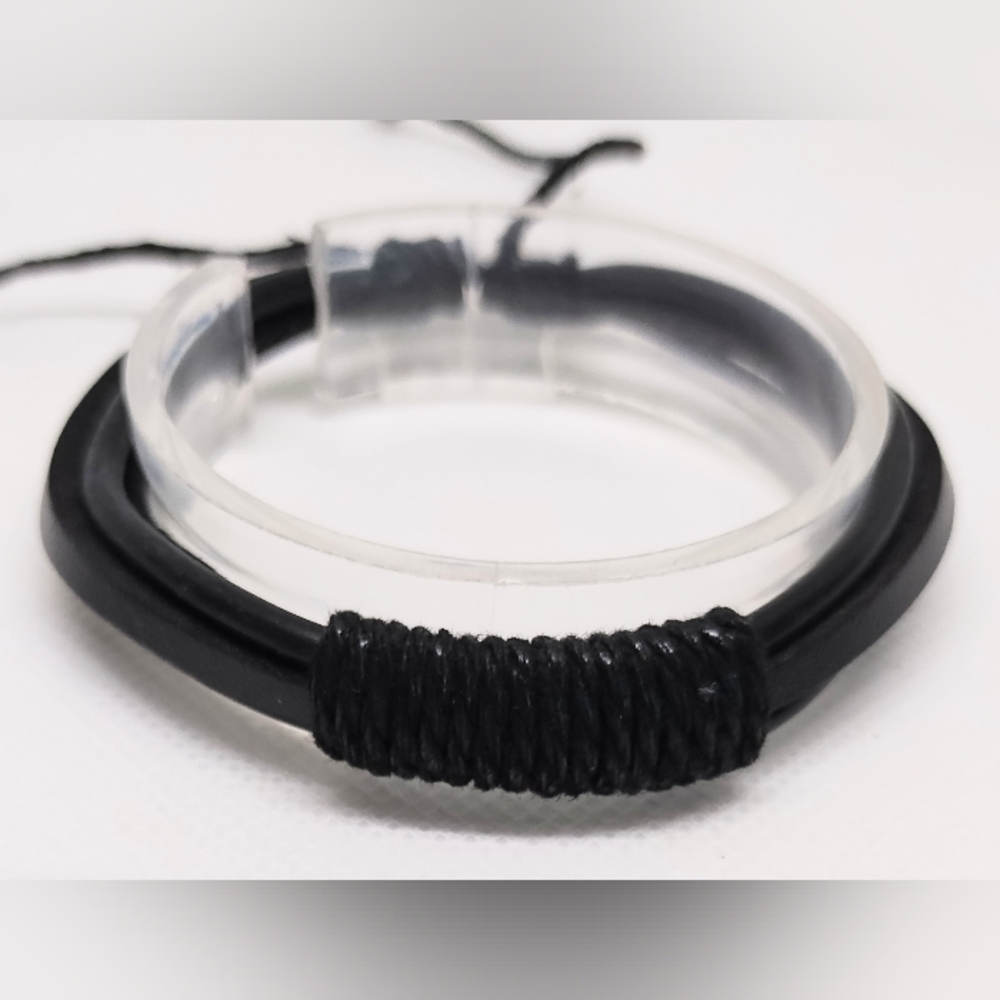 Men's Bracelet Leather Layered Black New f84